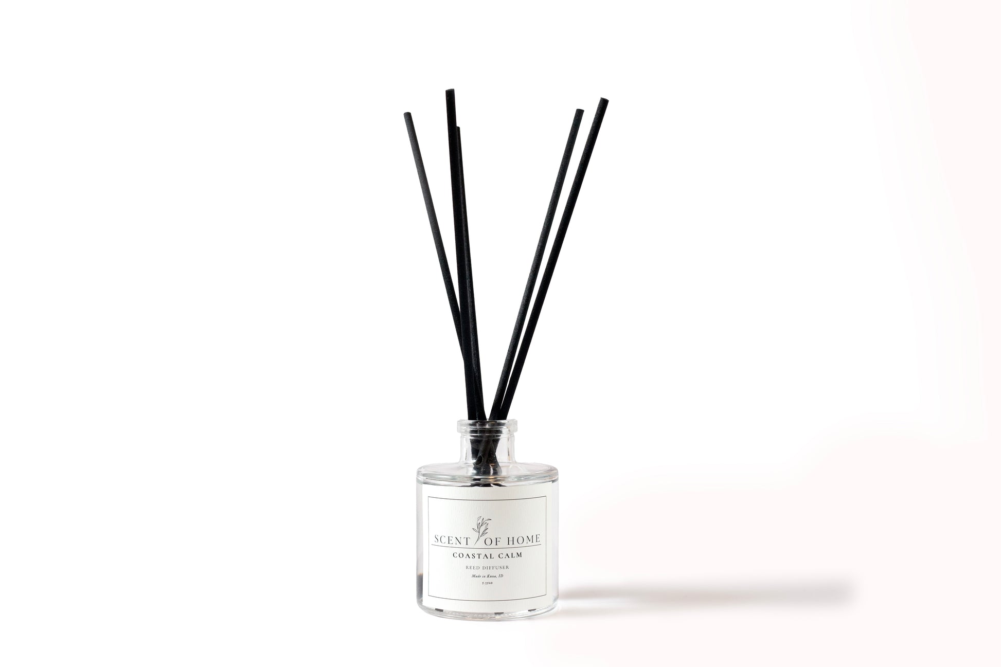 Coastal Calm reed diffuser by Scent of Home — luxury non-toxic home fragrance with black reeds, inspired by ocean air and coastal freshness.
