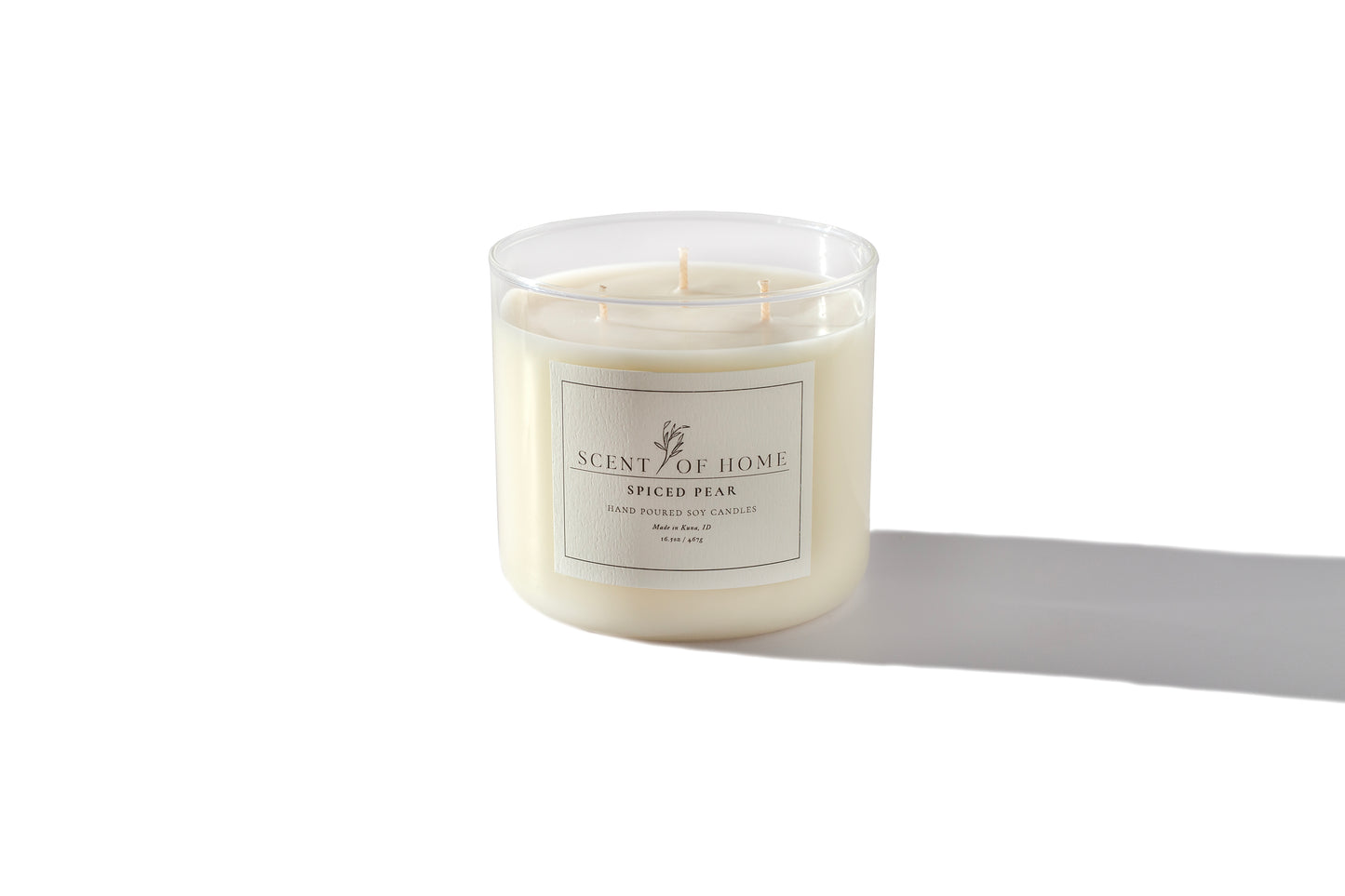 Scent of Home Spiced Pear 3-wick candle on a white background — hand-poured soy candle with a warm, comforting blend of pear and spice.