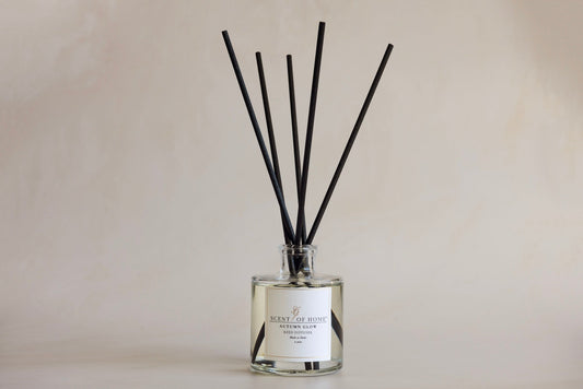 Scent of Home Autumn Glow non-toxic reed diffuser with five black reeds