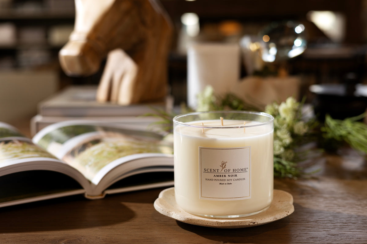 Amber Noir hand-poured soy candle with cotton wick by Scent of Home, made in Idaho (view 4)