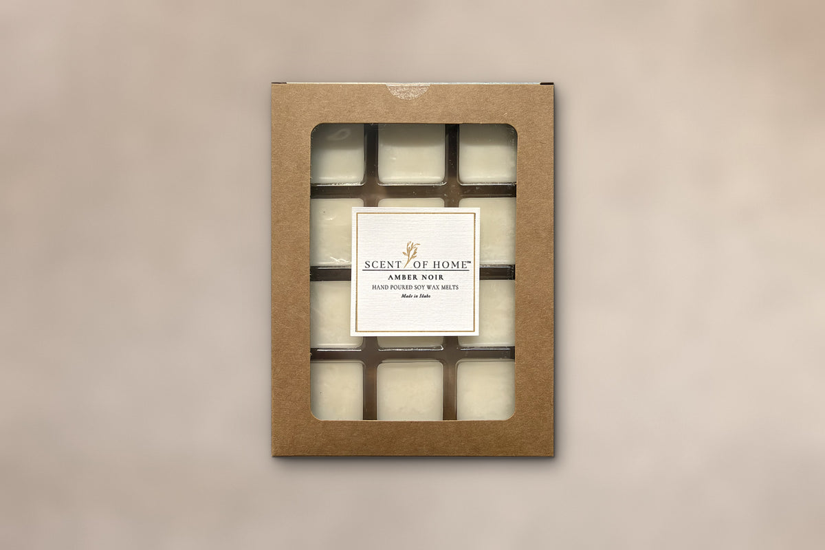 Amber Noir soy wax melts, dye-free and phthalate-free, by Scent of Home