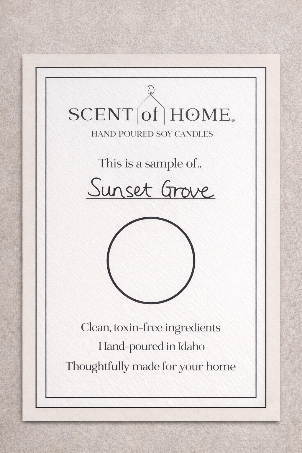 Scent of Home Scent Discovery Card with samples of all 8 signature fragrances